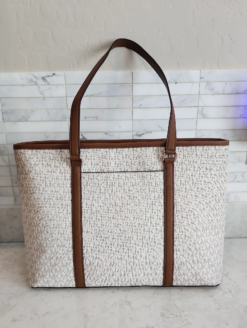 Michael Kors Cream and Brown Signature Tote